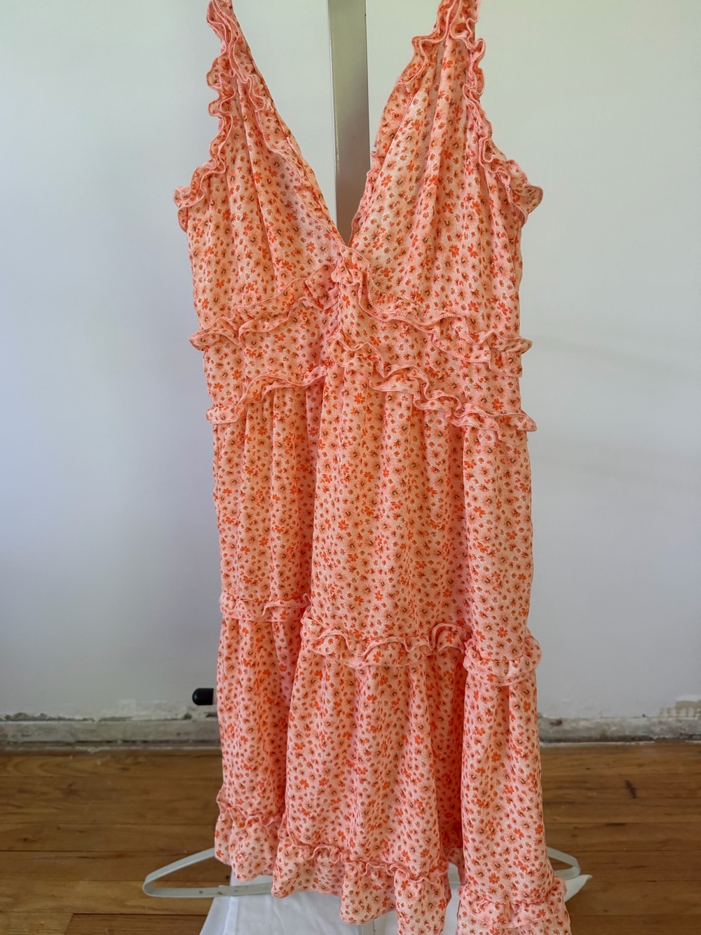 iris Peach Floral Sundress with Ruffle Details